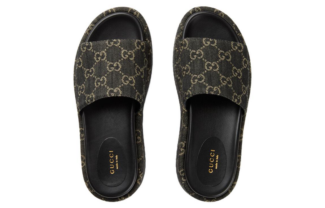 WMNS) Gucci GG Lame Platform Slide Sandal 'Black