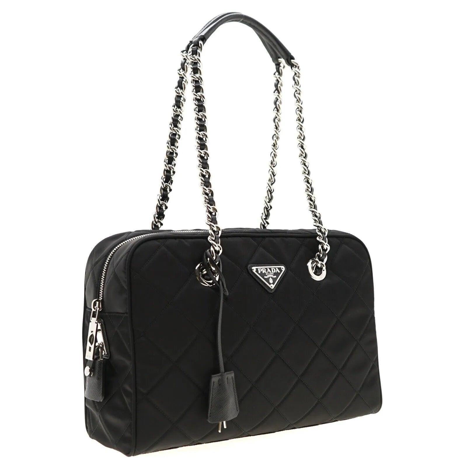 Prada Chain Shoulder Bag Quilted Black Nylon