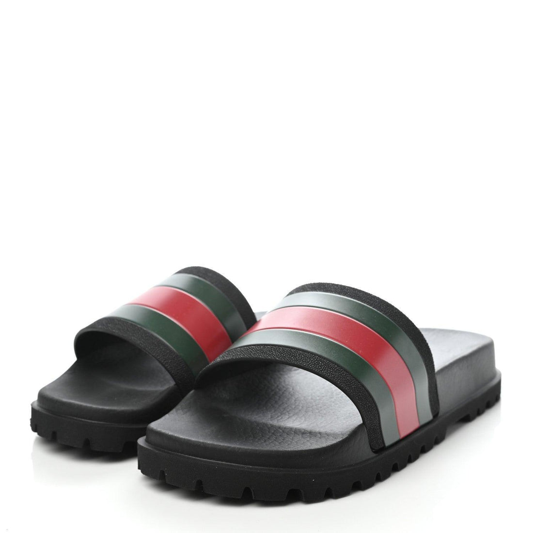 Gucci Rubber Web Slides - Black Green Red Lug Sole Sandals