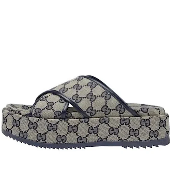 GUCCI SLIDE SANDAL " BEIGE BLUE "