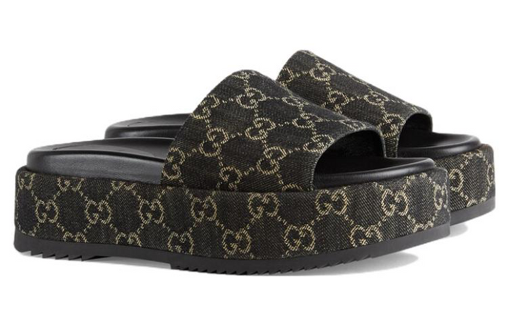 WMNS) Gucci GG Lame Platform Slide Sandal 'Black