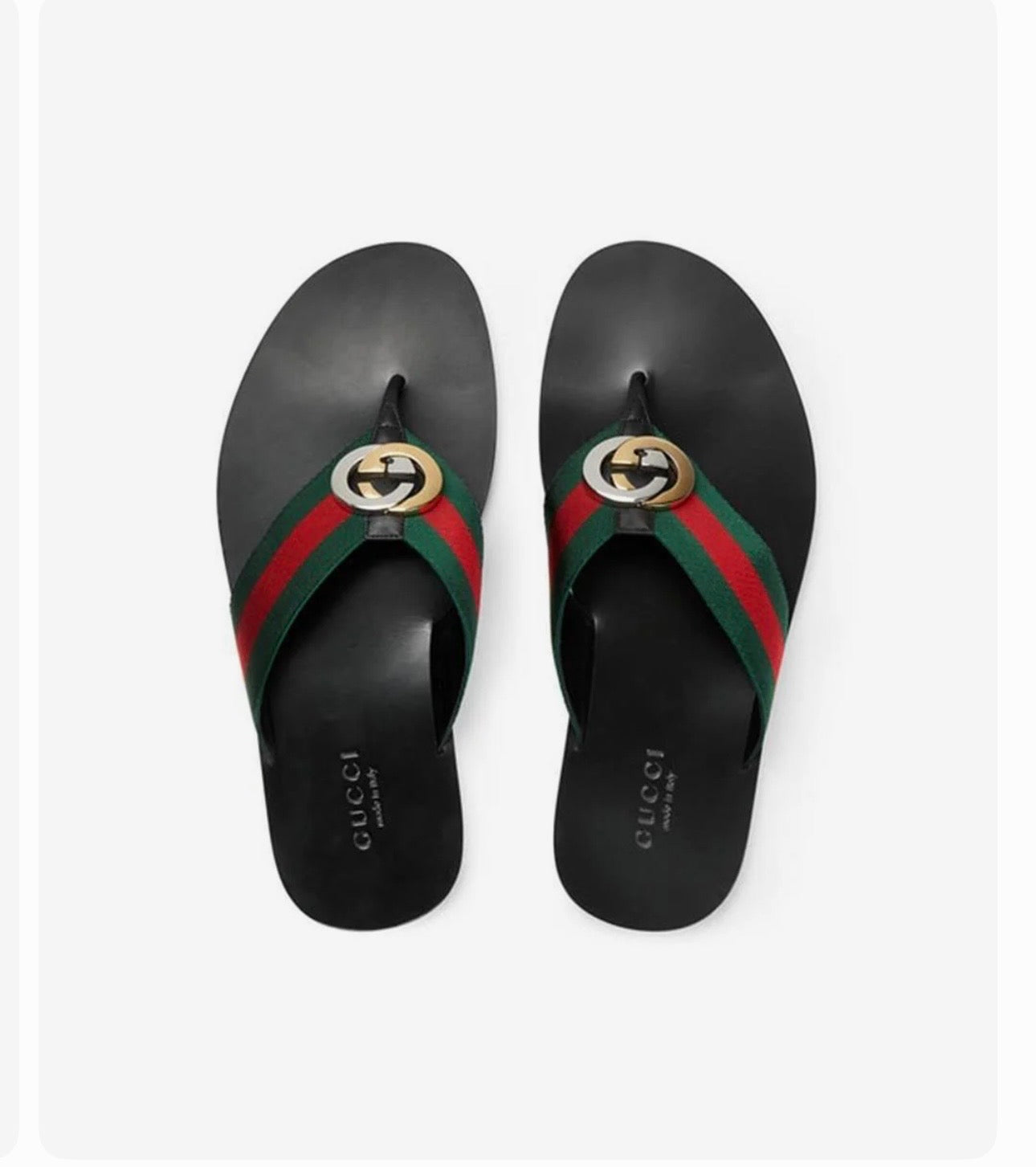 Gucci 630307 H9020 8476 Black, Red & Green Calf-Skin leather / Fabric Sandals (GGM1722)
