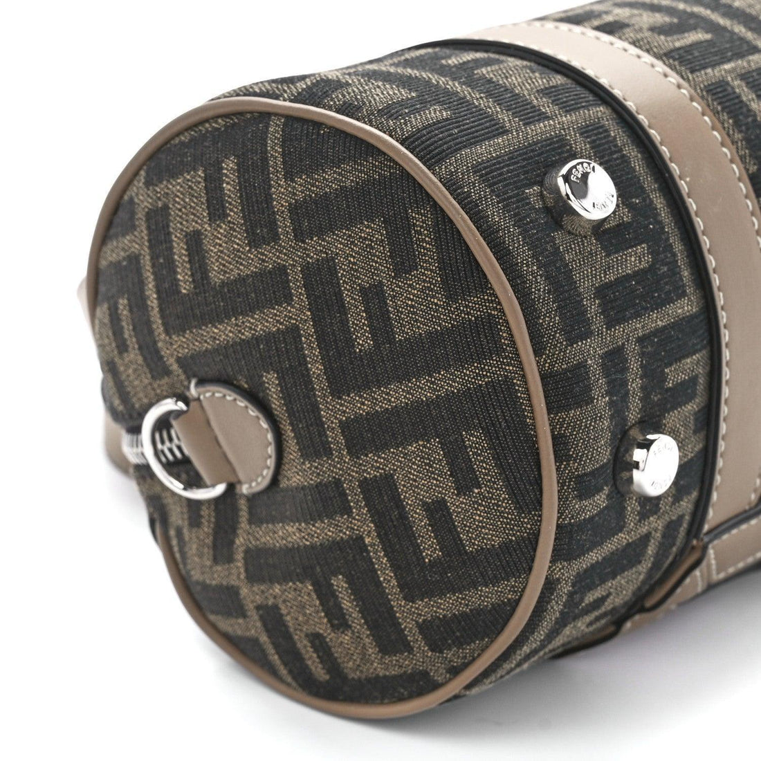 Fendi Fabric Jacquard Vitello Grace FF 1974 Mini O'Lock Bowling Bag Tobacco Moro Sand
