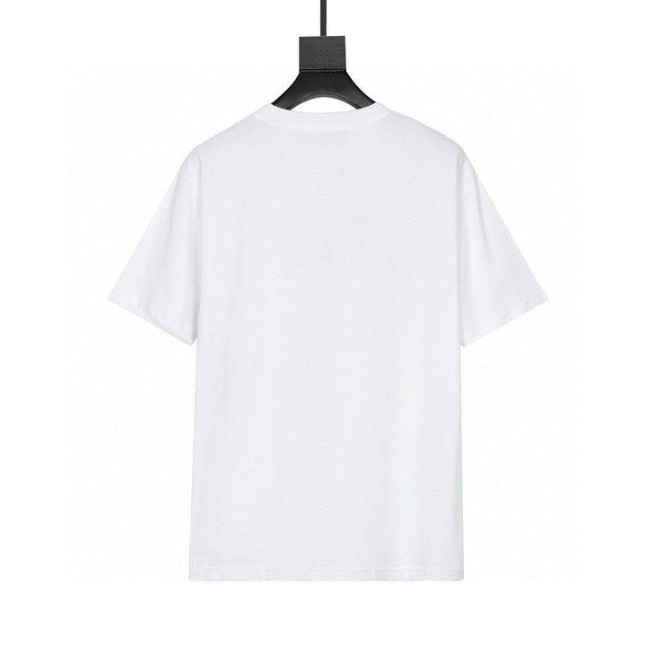 Burberry Collarless T-Shirt: White & Beige Cotton Crewneck