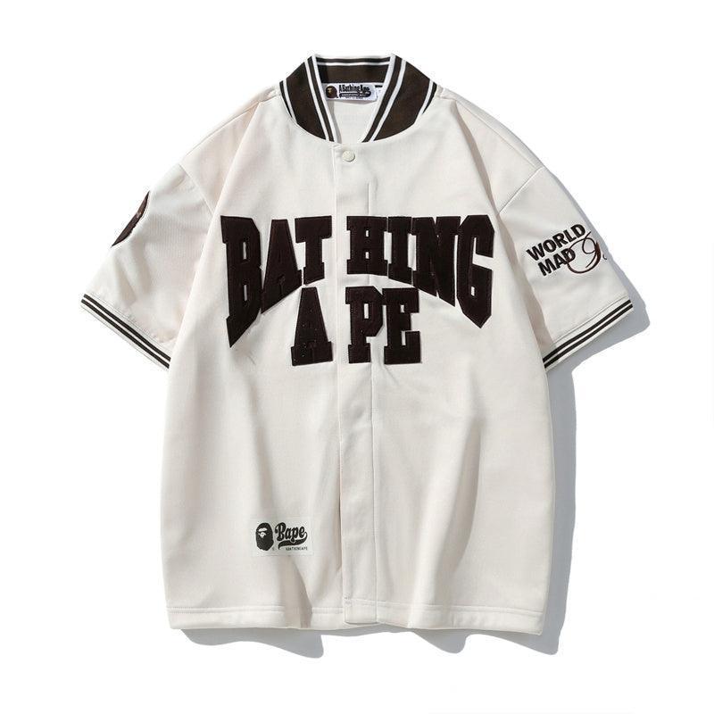 BATHNIG APE Men's BASEBALL JERSEY S/S SHIRT Brown / Ivory / Green