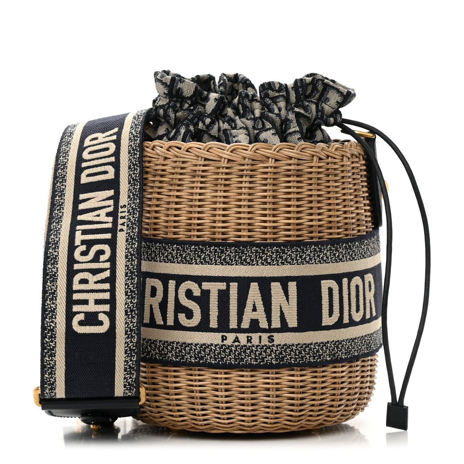 Christian Dior Wicker Oblique Drawstring Bucket Bag