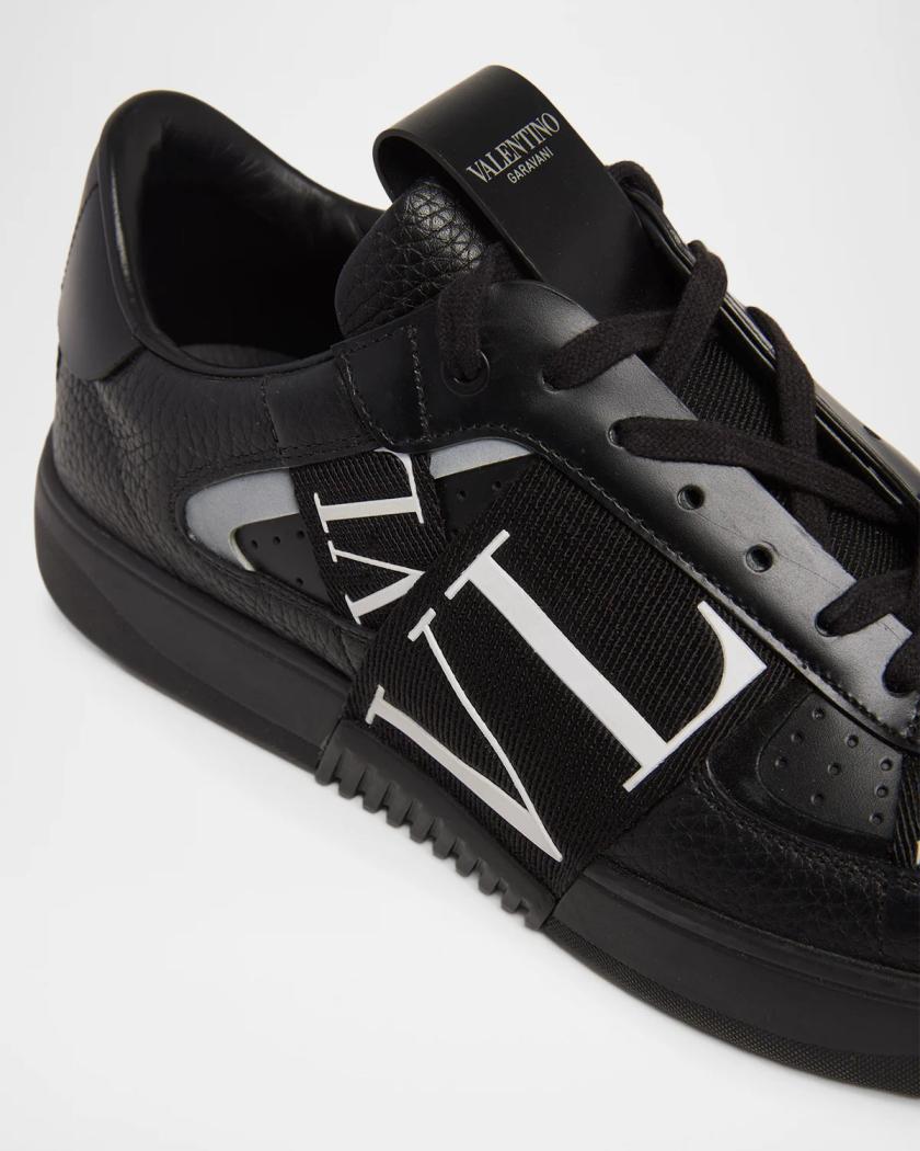 Men's VL7N Logo-Web Leather Sneakers