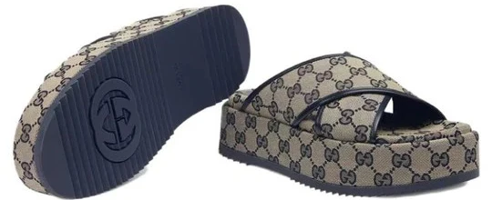GUCCI SLIDE SANDAL " BEIGE BLUE "