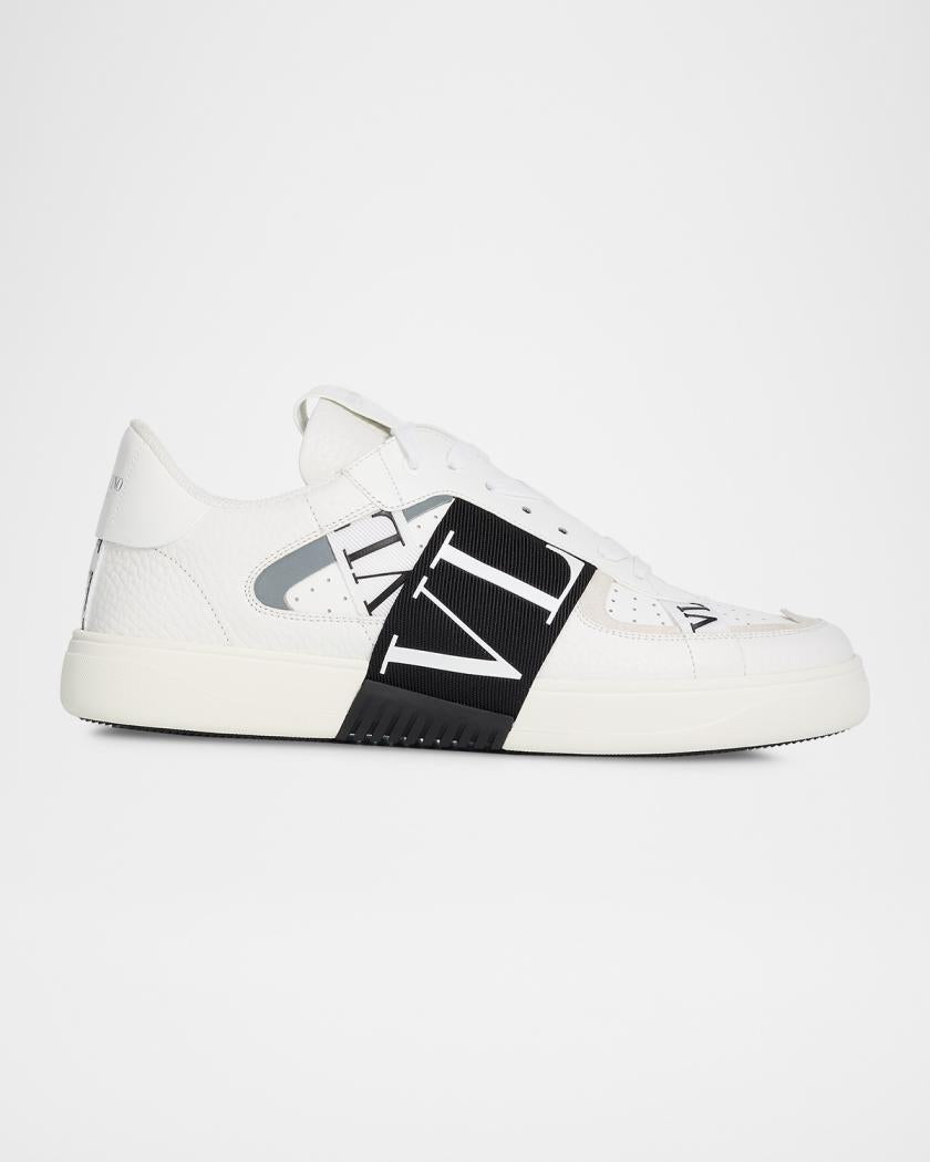 Men's VL7N Logo-Web Leather Sneakers