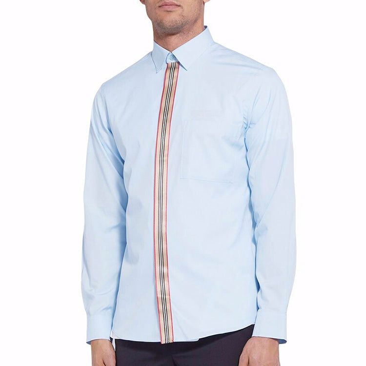 Men's Burberry Stripe Adornment Cotton Blue Shirt 80154351