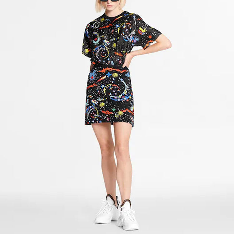 LOUIS VUITTON SS21 Printing Round Neck Short Sleeve Black 1A8M7V
