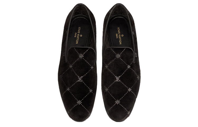LOUIS VUITTON Auteuil Velvet Loafers 'Black with Silver Logo Lines' 1A5FXK