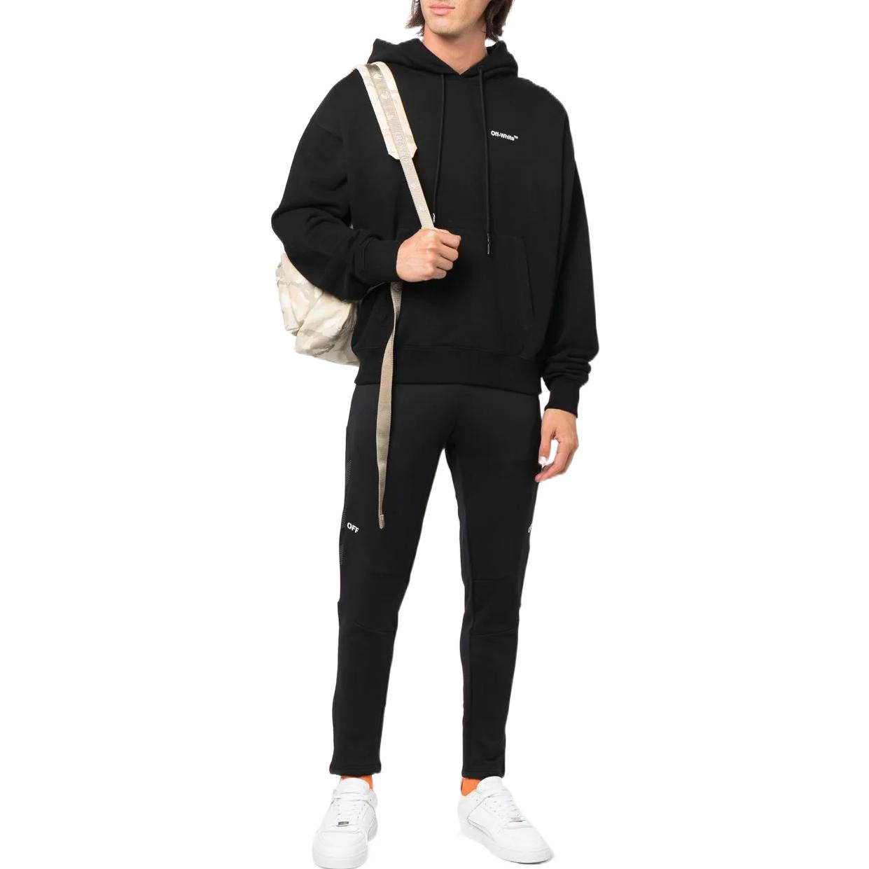 Men's Off-White SS22 Solid Color Logo Printing Straight Sports Pants/Trousers/Joggers Black OMVG020C99FAB0011001