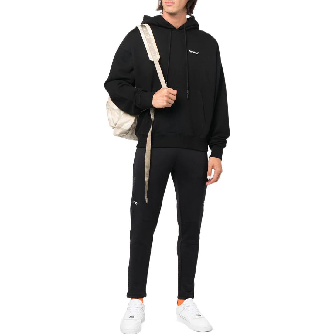 Men's Off-White SS22 Solid Color Logo Printing Straight Sports Pants/Trousers/Joggers Black OMVG020C99FAB0011001