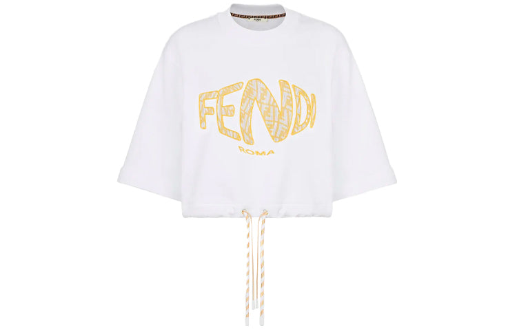 (WMNS) FENDI FW21 Detachable sleeve Round Neck Sports Short Hoodie White FS7461AG7CF0ZNM