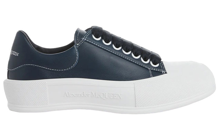 (WMNS) Alexander McQueen Deck Plimsoll Lace-Up Leather Sneakers 'Navy' 667245WIABK4472