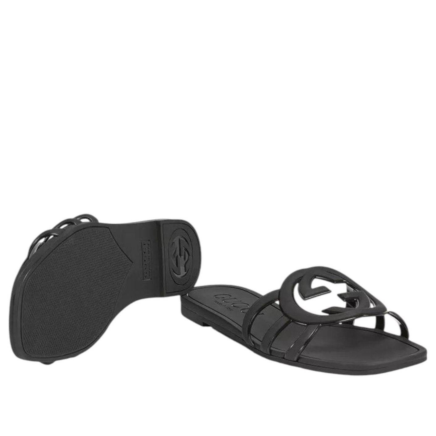 (WMNS) Gucci Interlocking G Slides 'Black Rubber' 780307-J8700-1000