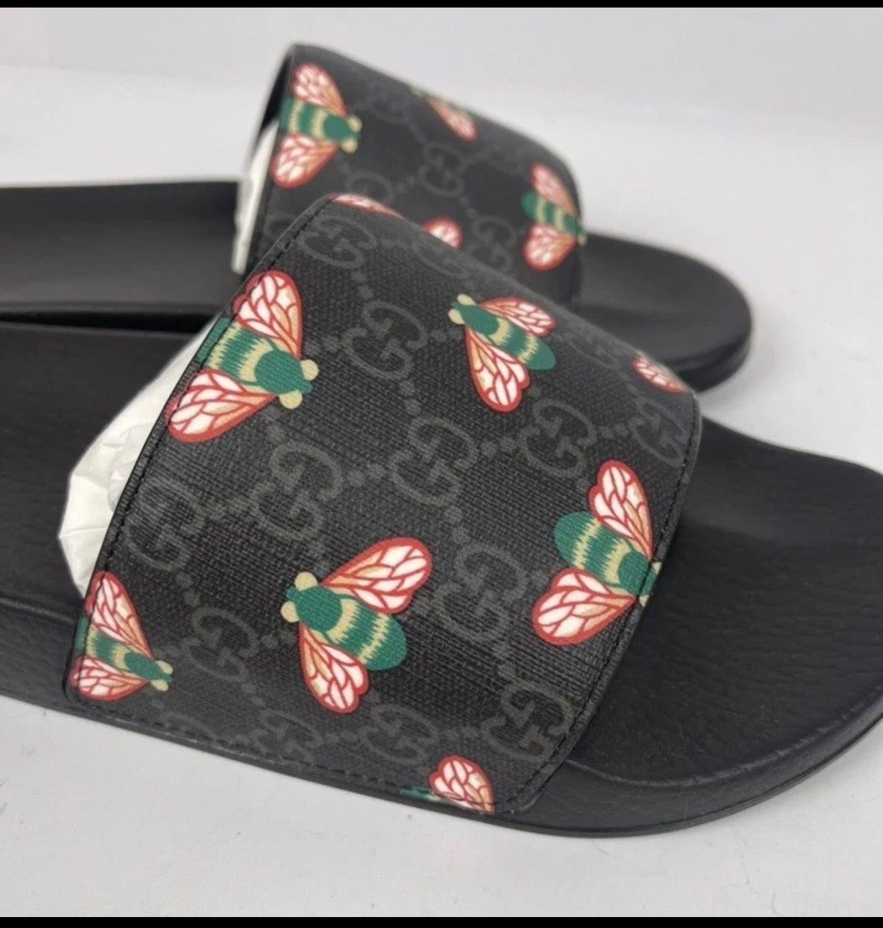 NEW AUTH GUCCI GG MONOGRAM SUPREME LOGO BEE PRINT SLIDES SANDALS