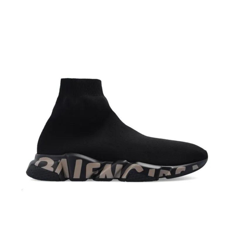 Balenciaga Speed Graffiti Trainers Black Dark Beige