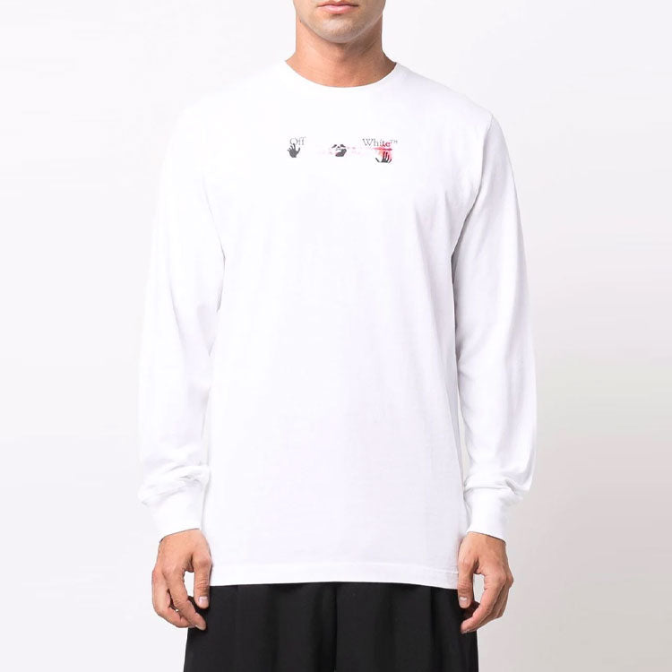 Men's Off-White Arrow Pattern Printing Long Sleeves Ordinary White T-Shirt OMAB001F21JER0050132