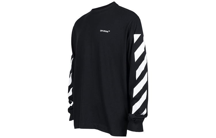 Men's Off-White SS22 Diag Alphabet Stripe Pattern Pullover Long Sleeves Loose Fit Black T-Shirt OMAB064C99JER0011001