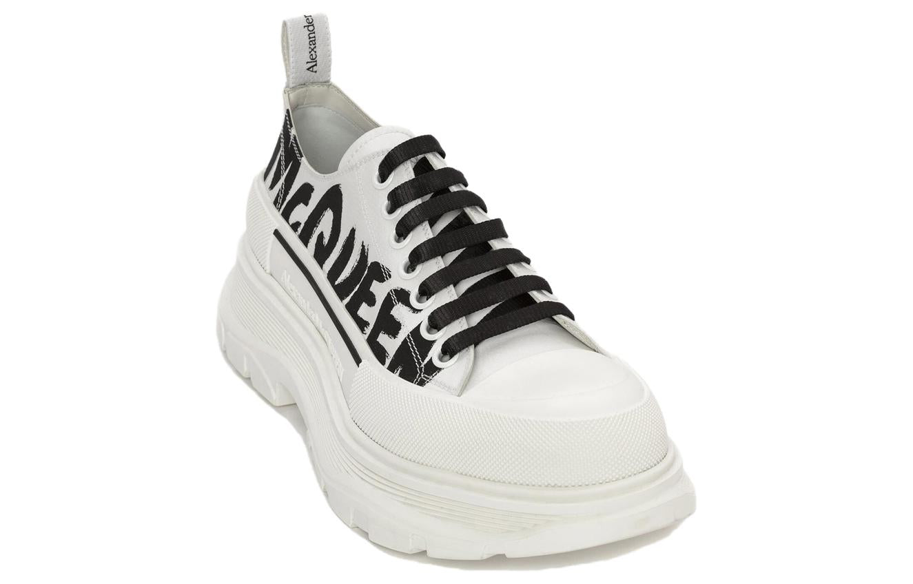 Alexander McQueen Tread Slick Low Lace Up Canvas Graffiti 'White Black' 682423WIABD9488