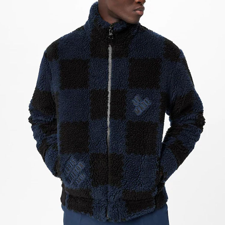 LOUIS VUITTON x NIGO2 Crossover LV2 SS22 Grid Lamb's Wool Zipper Stand Collar Jacket Autumn Blue 1A9GKS