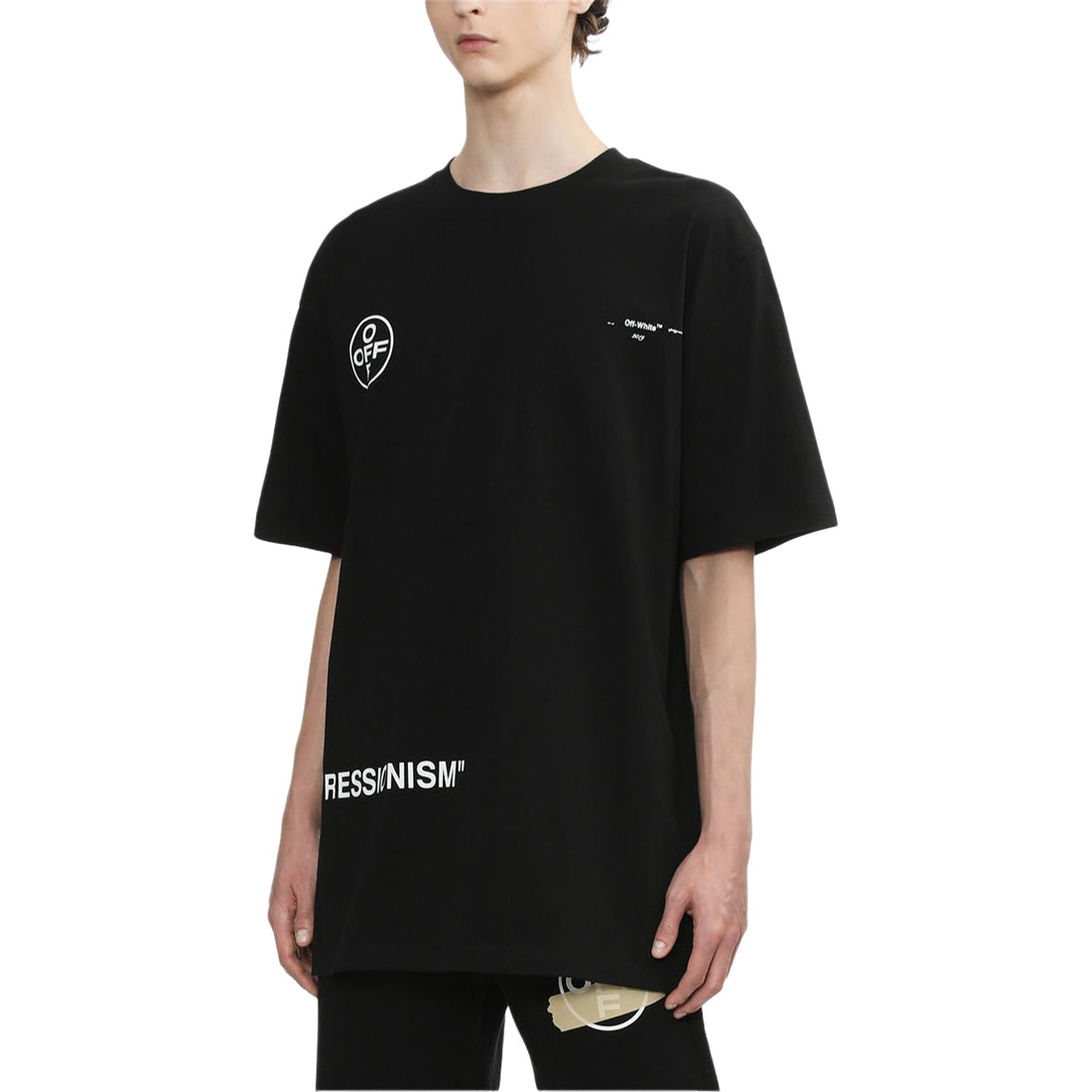 Men's Off-White Arrow Pattern Short Sleeve Loose Fit Black T-Shirt OMAA038R191850151028