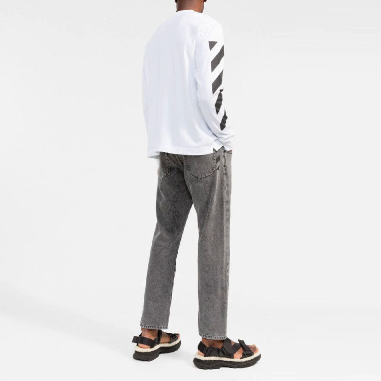 Men's Off-White FW22 Stripe Round Neck Long Sleeves White T-Shirt OMAB064C99JER0010110