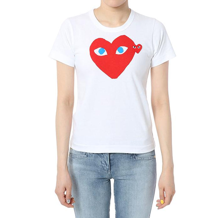 (WMNS) COMME des GARCONS PLAY Blue Eye Heart Tee 'White' AZ-T085-051-1