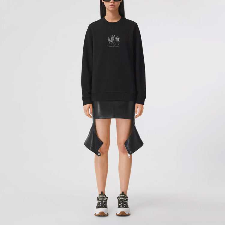 (WMNS) Burberry SS21 Pattern Embroidered Cotton Loose Sports Hoodie Black 80428831