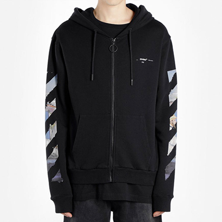 Off-White diagonal arrow print zipped cotton OMBE001R190030121088