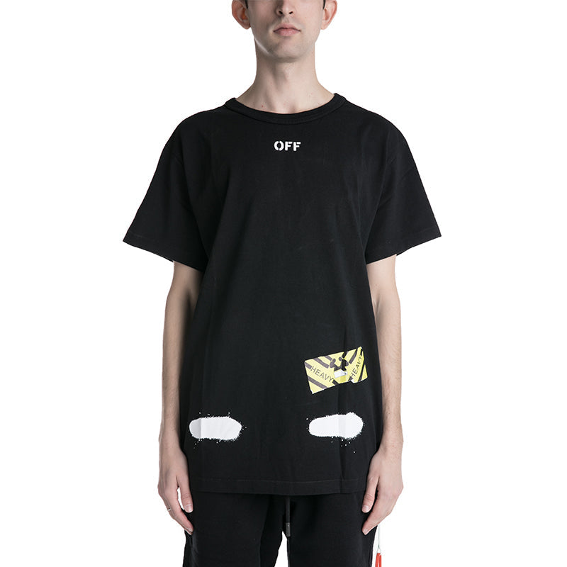 Men's Off-White C/O VIRGIL ABLOH Tiger Stripes Splash Ink Printing Short Sleeve Black T-Shirt OMAA002G20JER0111001