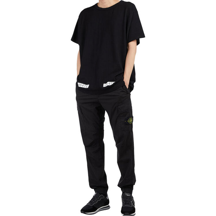 Off-White SS21 Cotton Stripe Printing Pattern Round Neck Short Sleeve Black OMAA002G20JER0091034