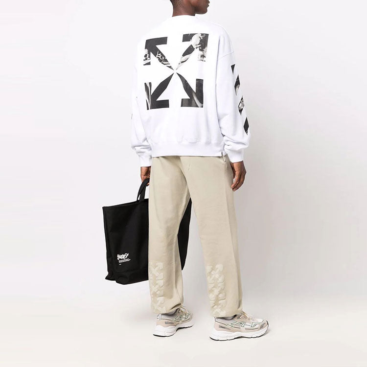 Men's Off-White FW21 Arrow Logo Printing Pullover Round Neck Loose Fit White OMBA054F21FLE0110110