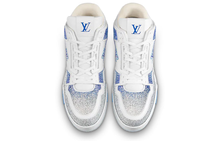 LOUIS VUITTON Trainer Sneakers 'White with Shiny Grey Blue Crystals' 1A8AI1