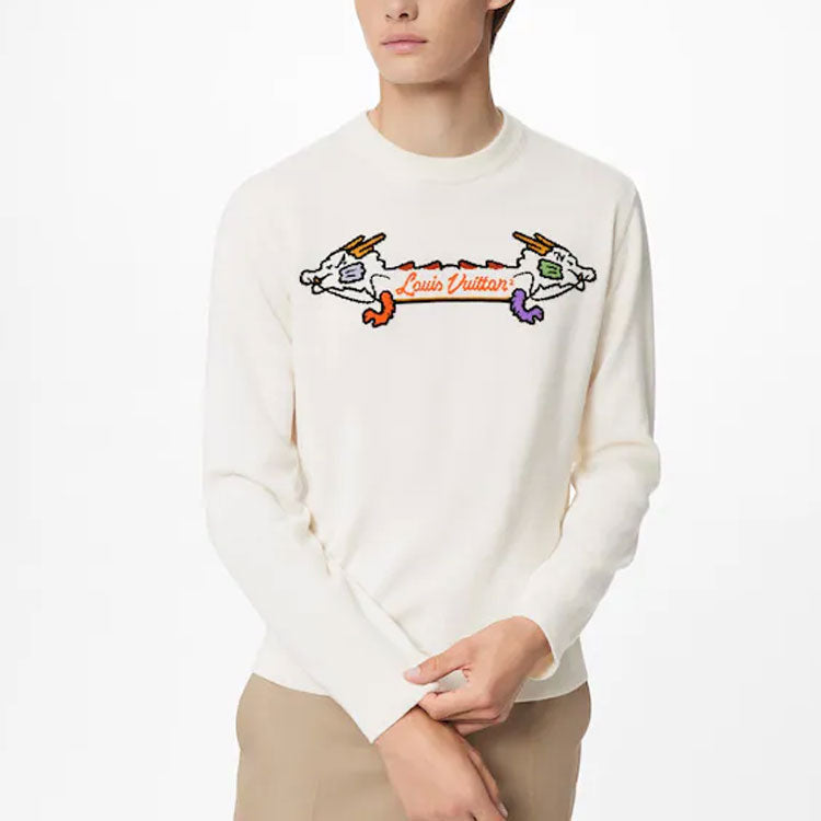 Men's LOUIS VUITTON x NIGO2 Crossover LV2 SS22 Dragon Cartoon Printing Pullover White 1A9GO3