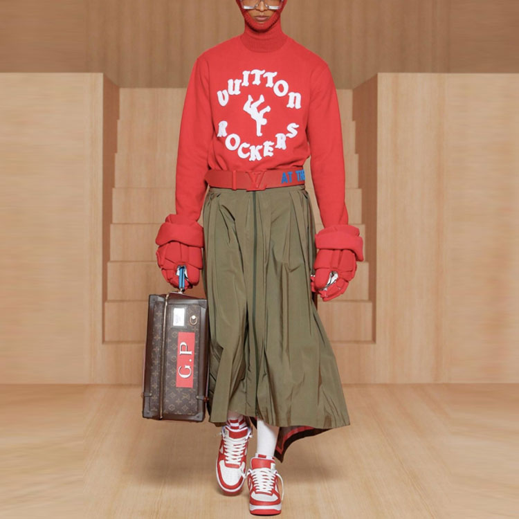 Men's LOUIS VUITTON SS22 Alphabet Pattern Printing Round Neck Long Sleeves Red 1A9T6K
