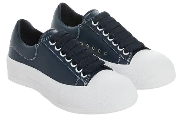 (WMNS) Alexander McQueen Deck Plimsoll Lace-Up Leather Sneakers 'Navy' 667245WIABK4472