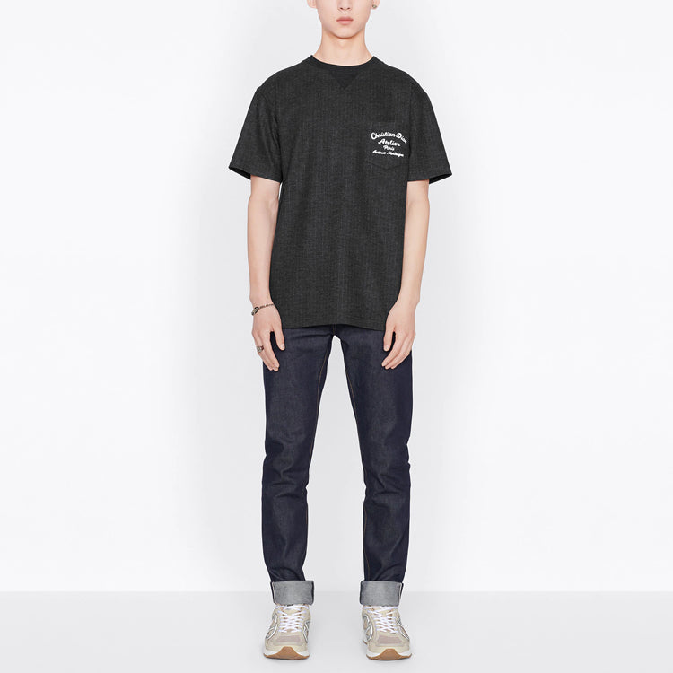 Men's DIOR SS22 Alphabet Printing Round Neck Short Sleeve Gray T-Shirt 213J637A0739-C870
