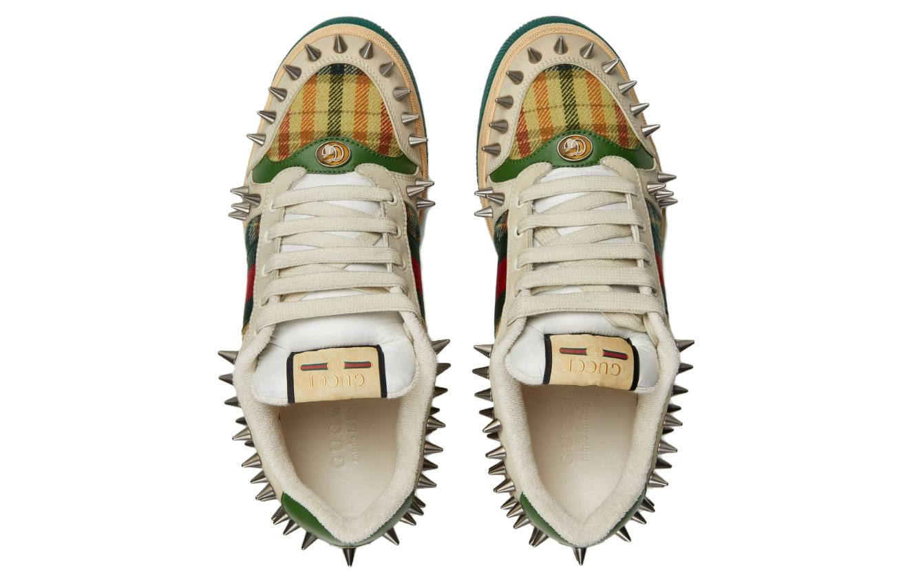 Gucci Screener GG Leather Sneakers 'Beige Metallic Silver Green' 722613-FAAYN-8556