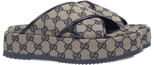 GUCCI SLIDE SANDAL " BEIGE BLUE "