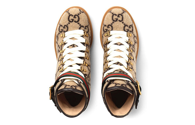 (WMNS) Gucci GG Monogram Lace Up Combat Ankle Boots 'Beige' 578585-G38H0-9772