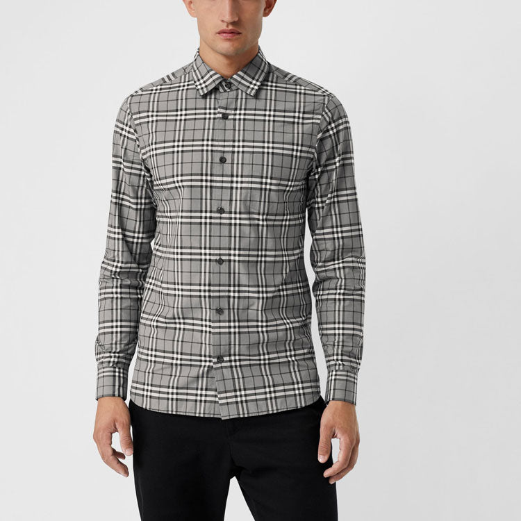 Men's Burberry Plaid Casual Long Sleeves Shirt Gray 80042071