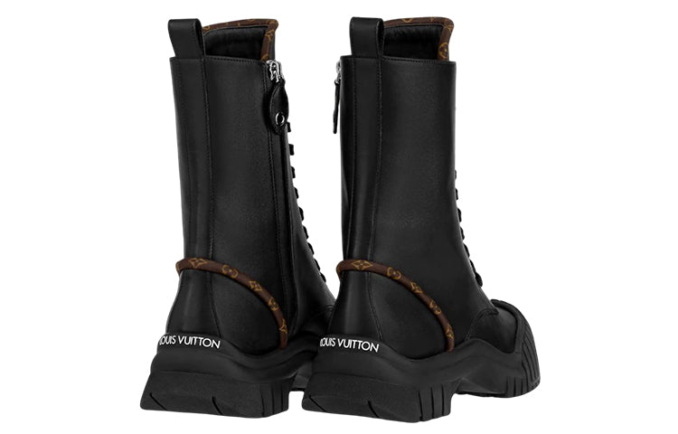 (WMNS) LOUIS VUITTON LV Circle Ruby Flat Ranger Boots 'Black with Brown Monogram' 1AB12T