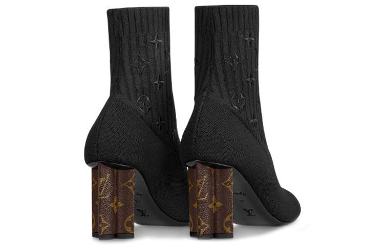 (WMNS) LOUIS VUITTON Silhouette Heels 'Black Knit Monogram with Brown Heels' 1A8558