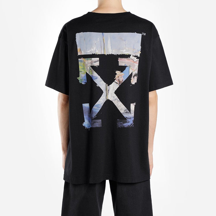 Off-White Oversize Painting Arrow Printing Cotton Round Neck Short Sleeve Loose Fit Black OMAA038R191850121088