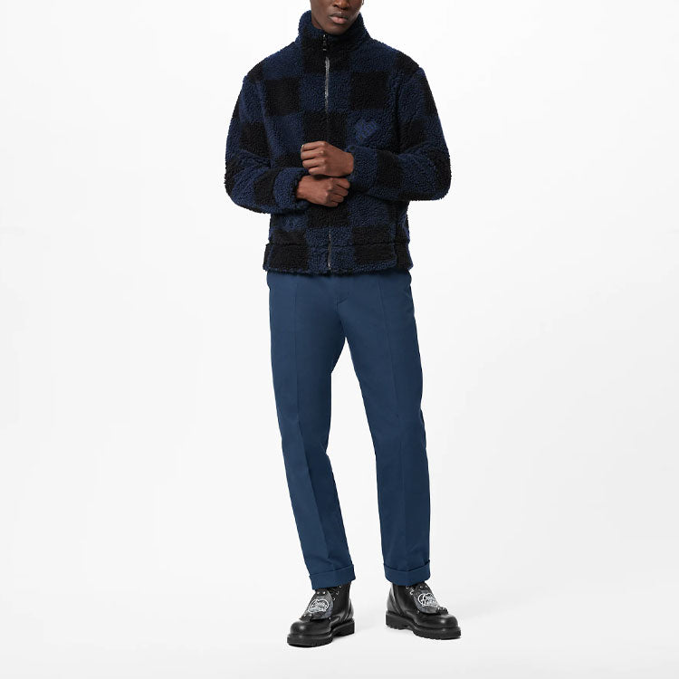 LOUIS VUITTON x NIGO2 Crossover LV2 SS22 Grid Lamb's Wool Zipper Stand Collar Jacket Autumn Blue 1A9GKS