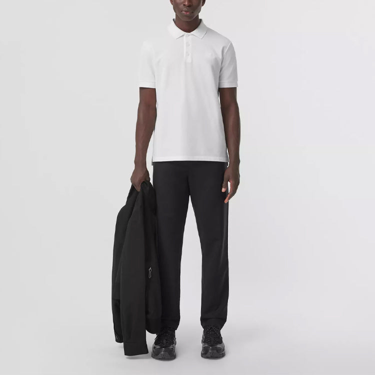 Men's Burberry SS21 Pattern Cotton Short Sleeve Polo Shirt White 80431231