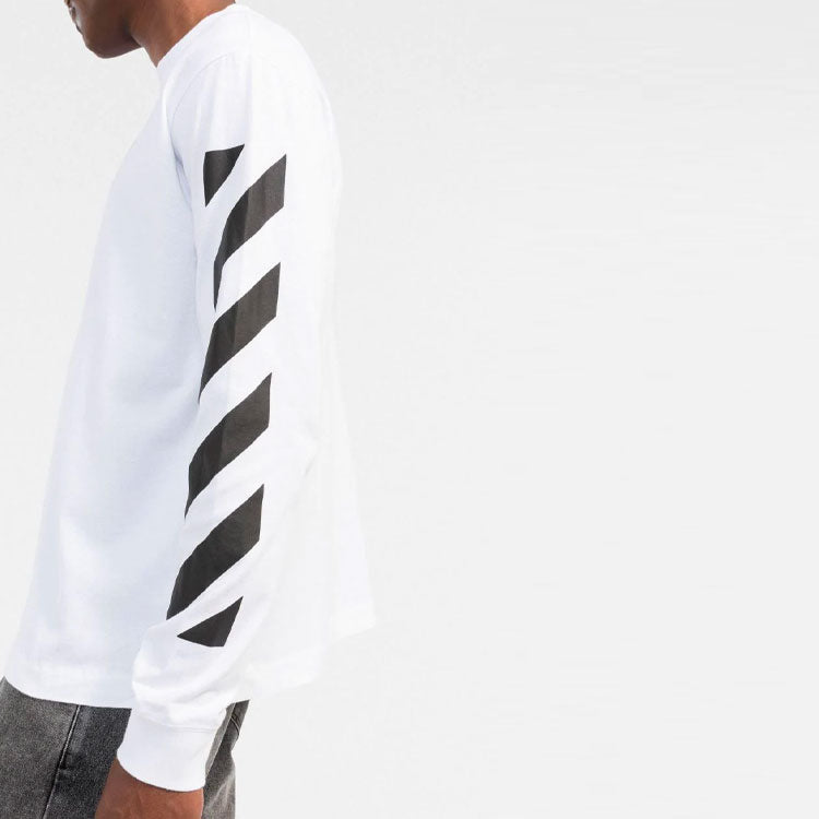 Men's Off-White FW22 Stripe Round Neck Long Sleeves White T-Shirt OMAB064C99JER0010110